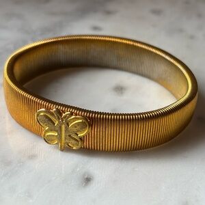 Vintage Gold Tone Butterfly Stretch Bracelet Coiled with Butterfly Charm